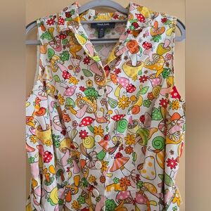 Psychedelic Mushroom And Frog 60s Style Print Modcloth Dress Size XL